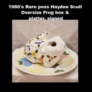 1980's Rare poss Haydee Scull Oversize Frog pottery pieces signed